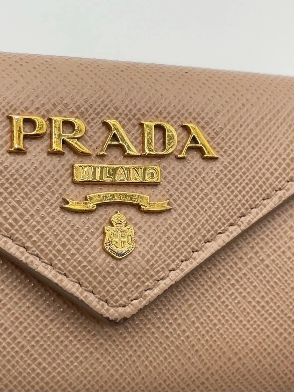 Authentic Prada Saffiano Leather Beige Tri-fold Wallet